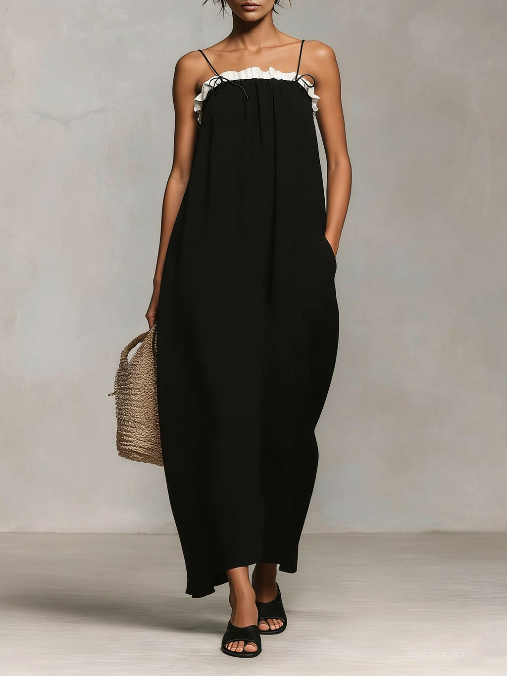 Color Block Maxi Dress with Thin Straps - Mirelle