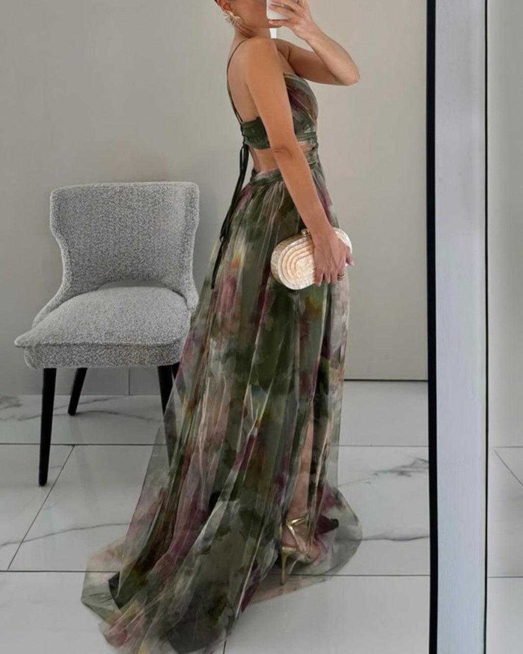 Watercolor Floral Print Silk Maxi Dress