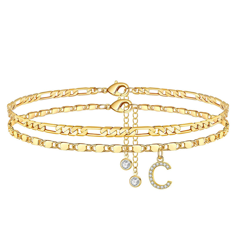 Gold Rhinestone Initial Anklet Personalized Elegance