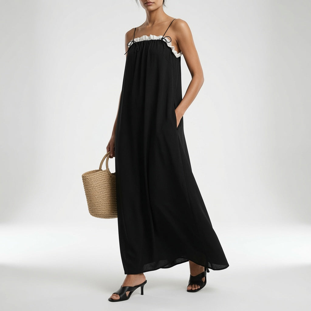 Color Block Maxi Dress with Thin Straps - Mirelle