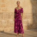 Elegant Dress with Leaf Print - Celeste