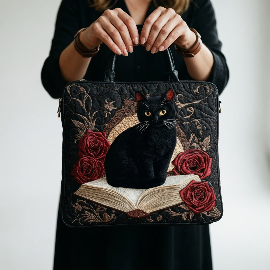 Artisan Tote Bag Black Cat on Books - Style 2