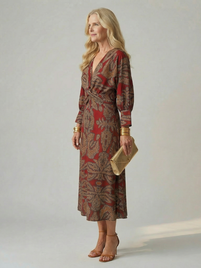 Natural Wrap Midi Dress