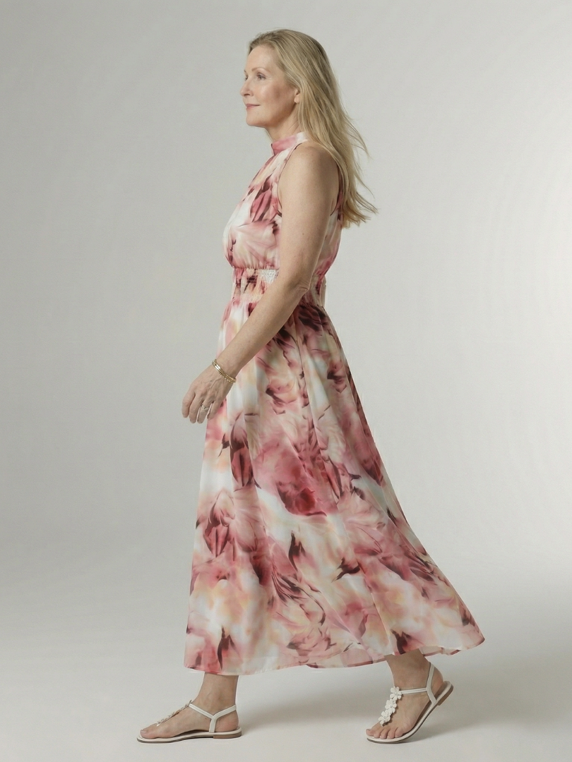 Midi Dress with Gathered Halter Neckline - Yellow