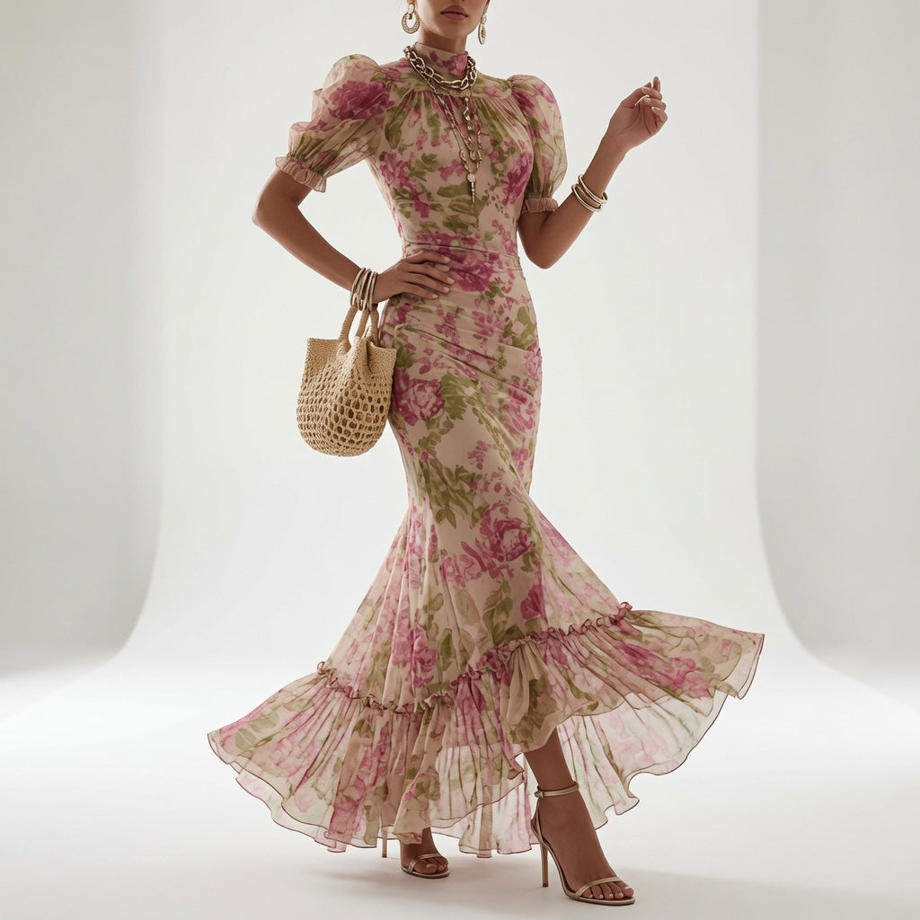 Maxi Dress with Vintage Rose Print - Rosalie