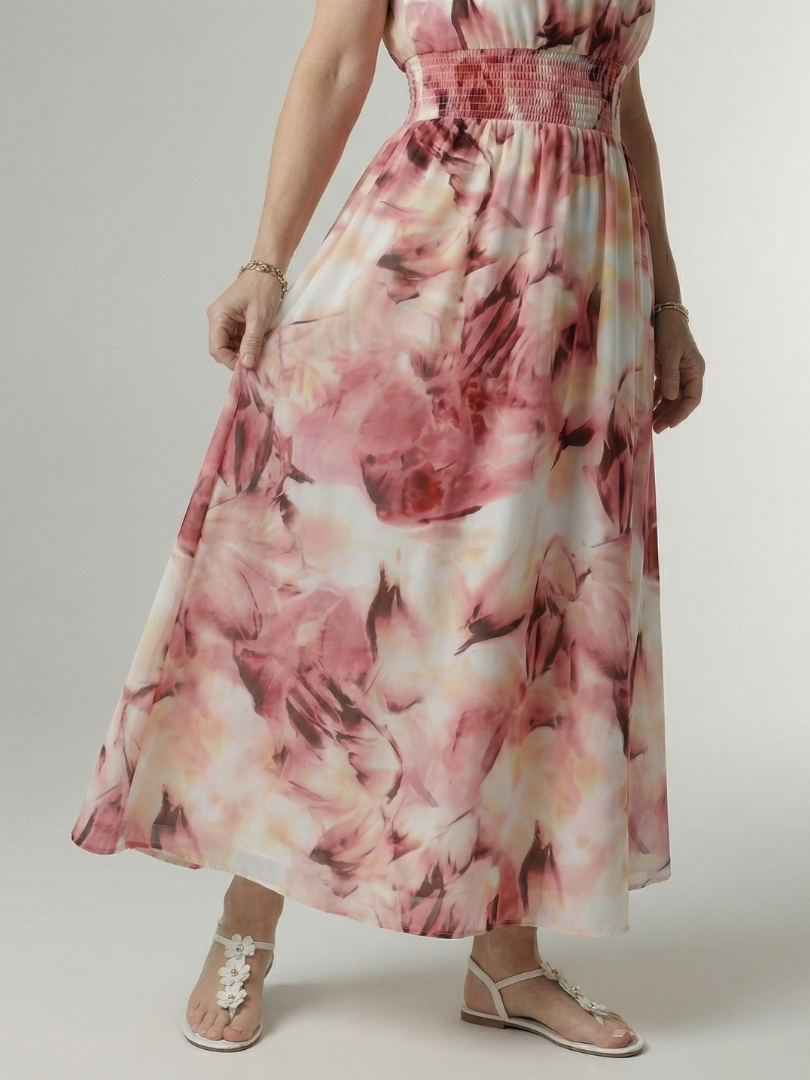 Midi Dress with Gathered Halter Neckline - Yellow