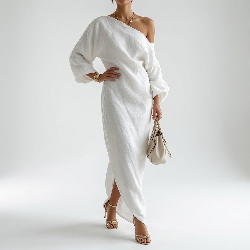 Elegant Off Shoulder White Maxi Dress - Elise
