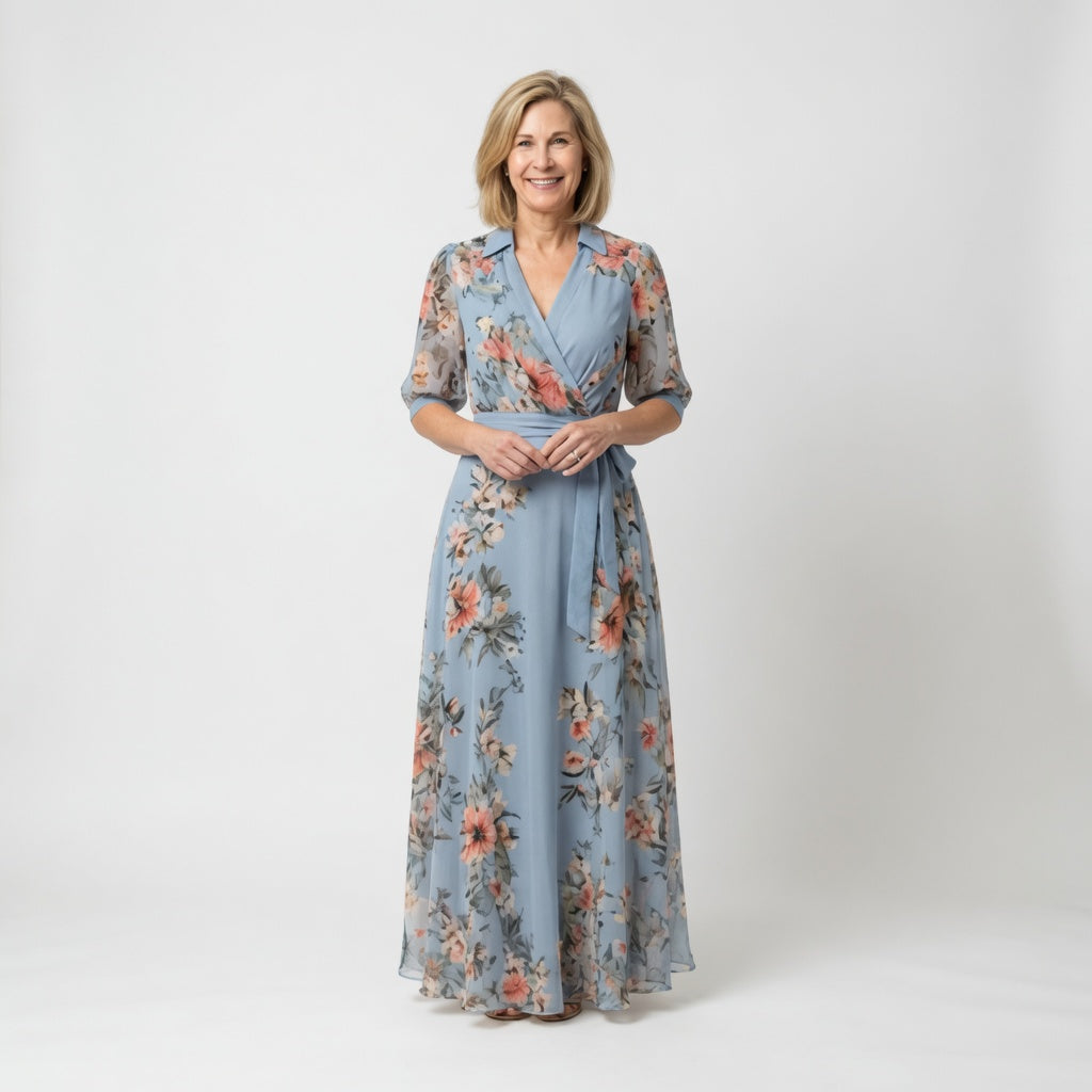 Floral V Neck Wrap Maxi Dress
