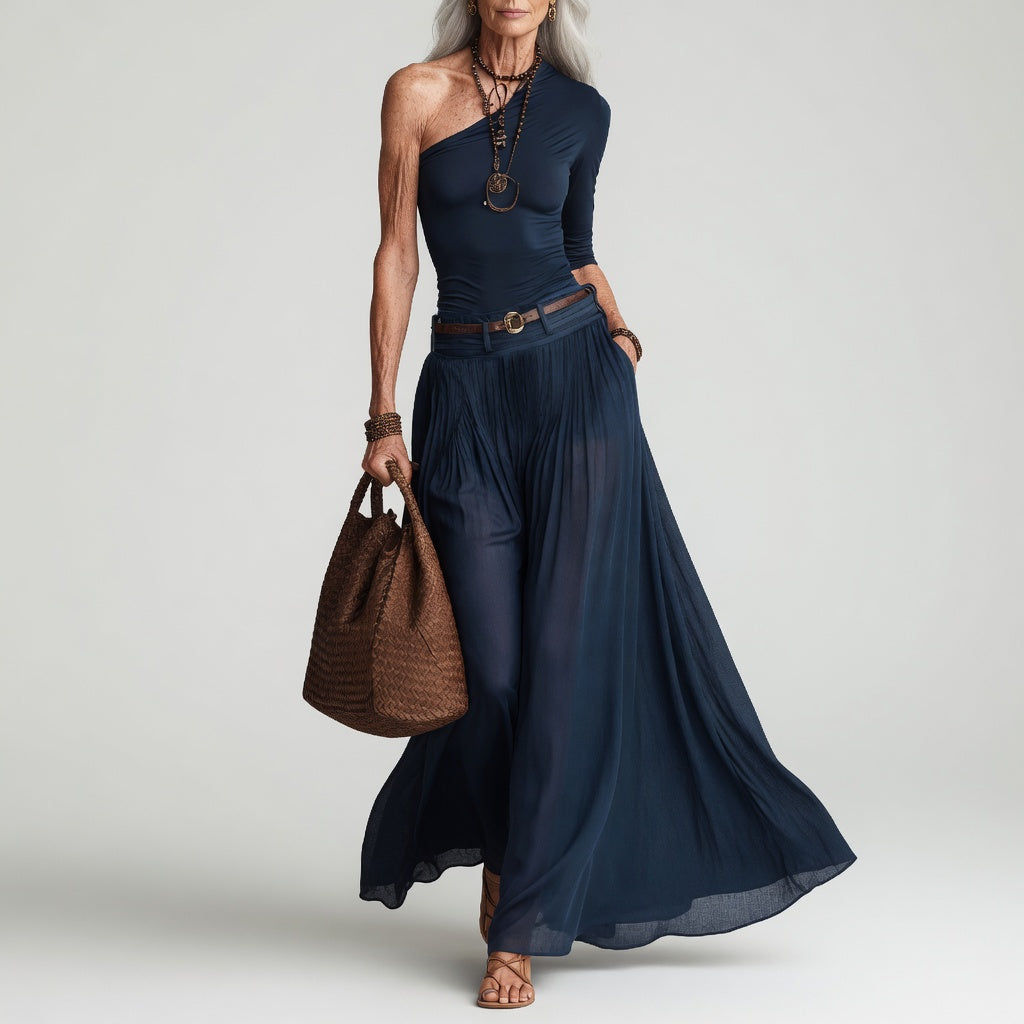 Chic One Shoulder Asymmetric Maxi Dress