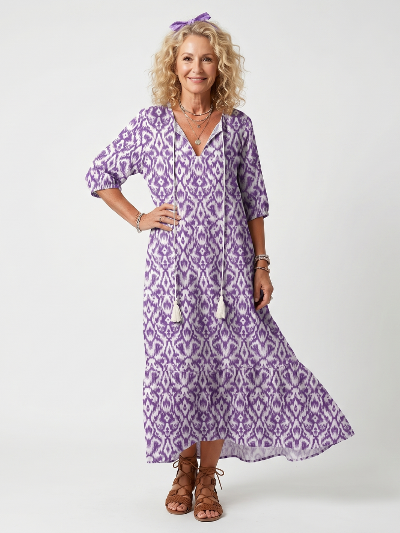 Printed Tie Front Midi Dress