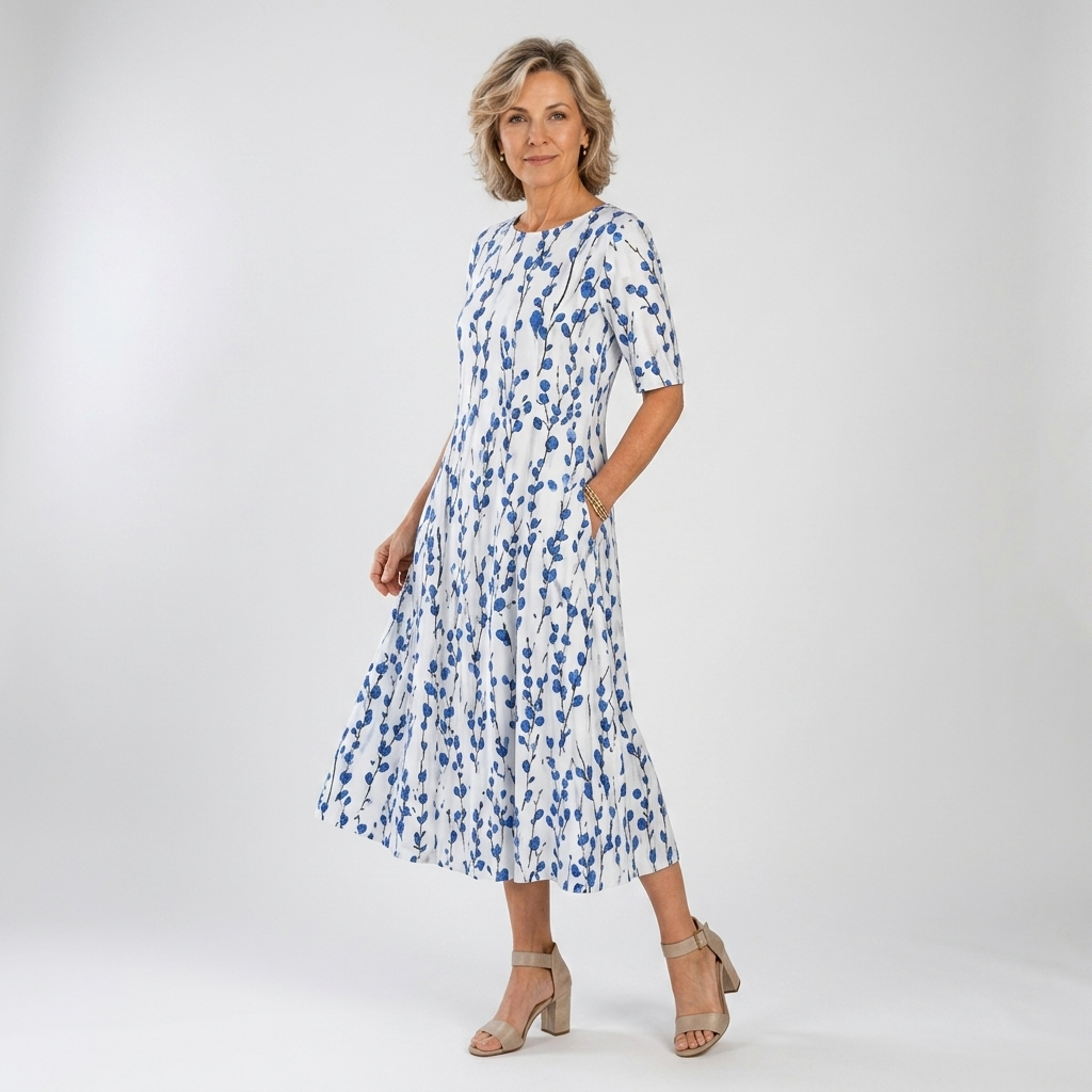 Printed Midi Dress Natural Elegance