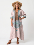 Casual Midi Dress with Embroidered Panel and Pockets
