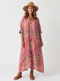 Casual Abstract Print Midi Dress with Pockets