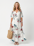 Tie Front Midi Dress with Scattered Floral Print