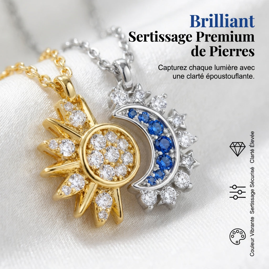 Two Tone Sun and Moon Crystal Necklace Celestial