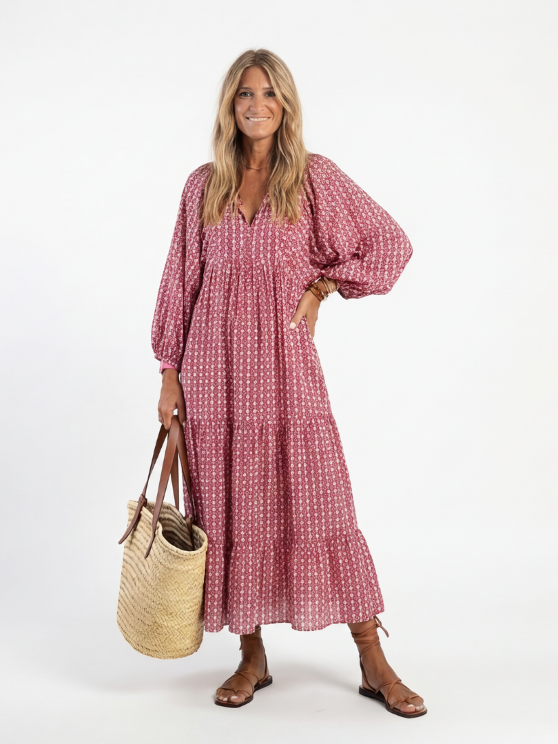 Long Sleeve Midi Dress with Geometric Print