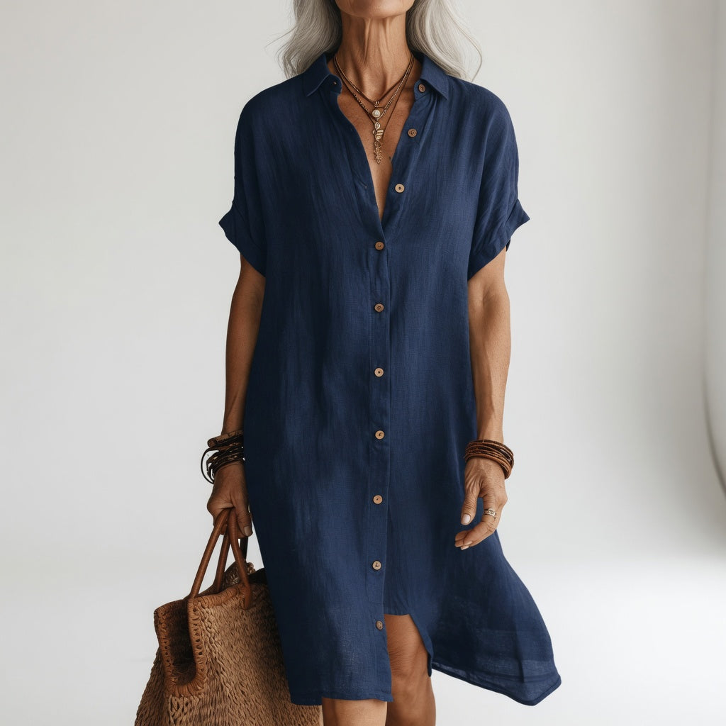 Breathable Midi Shirt Dress Parisian Elegance