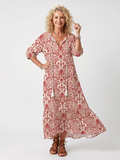 Tie Front Midi Dress with Ornamental Print