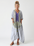 Oversized Midi Dress with Contrast Embroidered Panel and Pockets