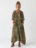 Oversized Button Front Embroidered Midi Dress with Pockets