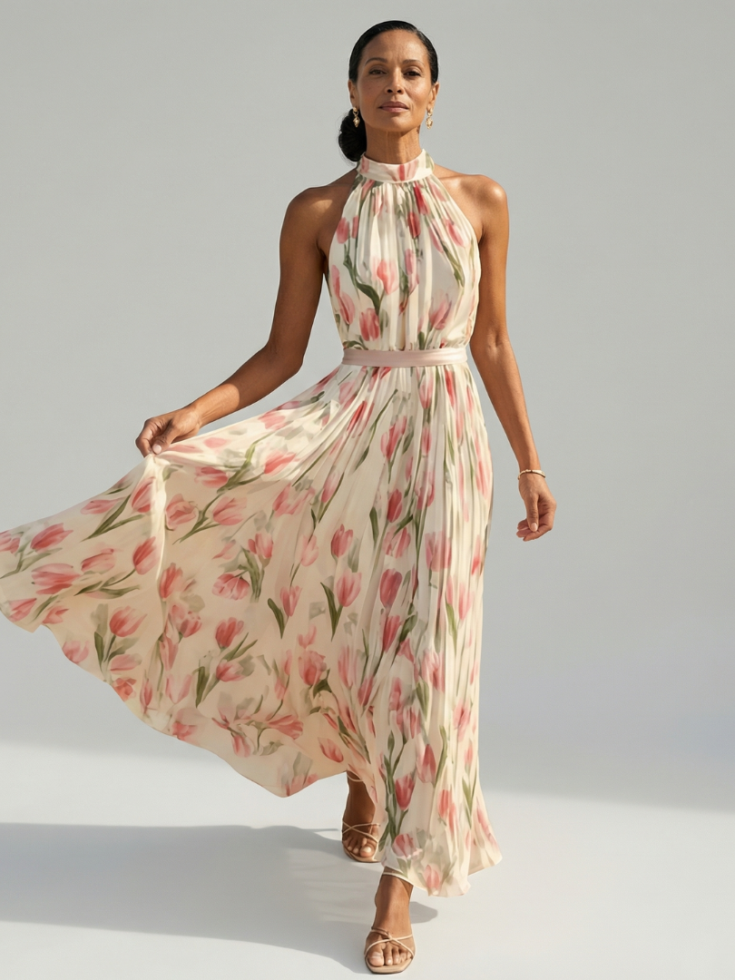 Floral Halter Neck Midi Dress