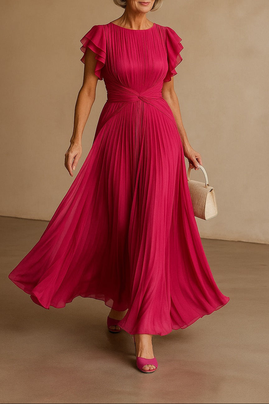 Elegant Pleated Evening Dress - Pink