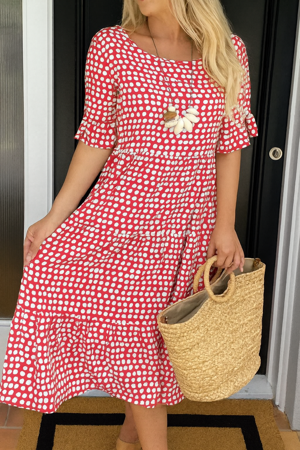 Flowy Midi Dress Natural Elegance - Noemie