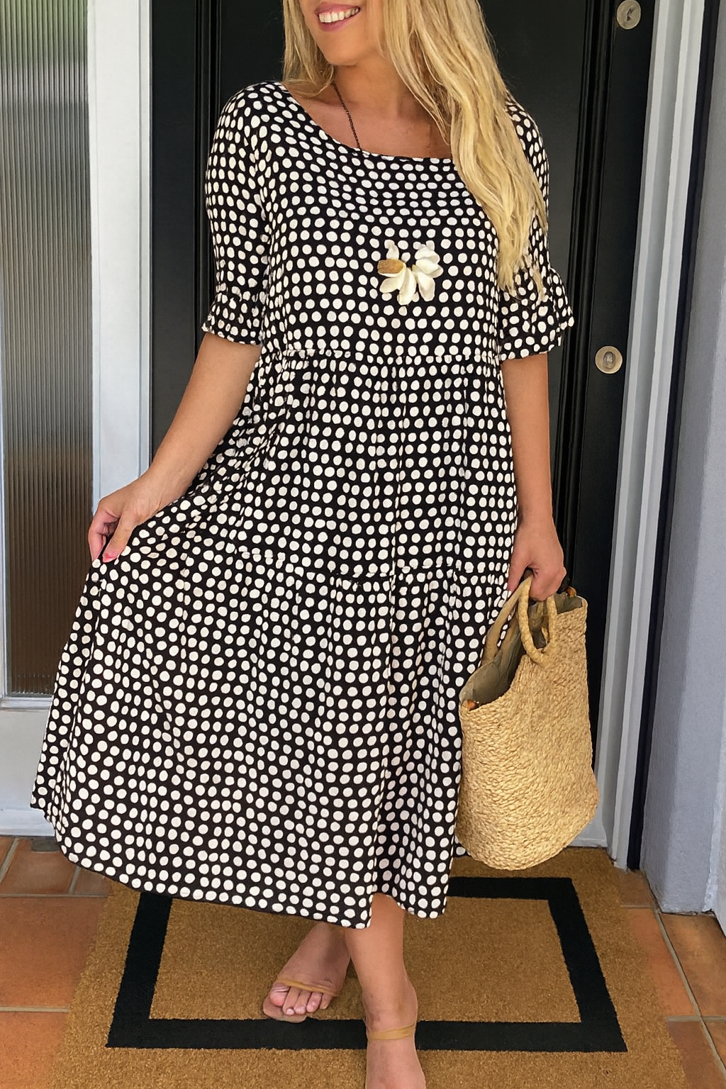 Flowy Midi Dress Natural Elegance - Noemie