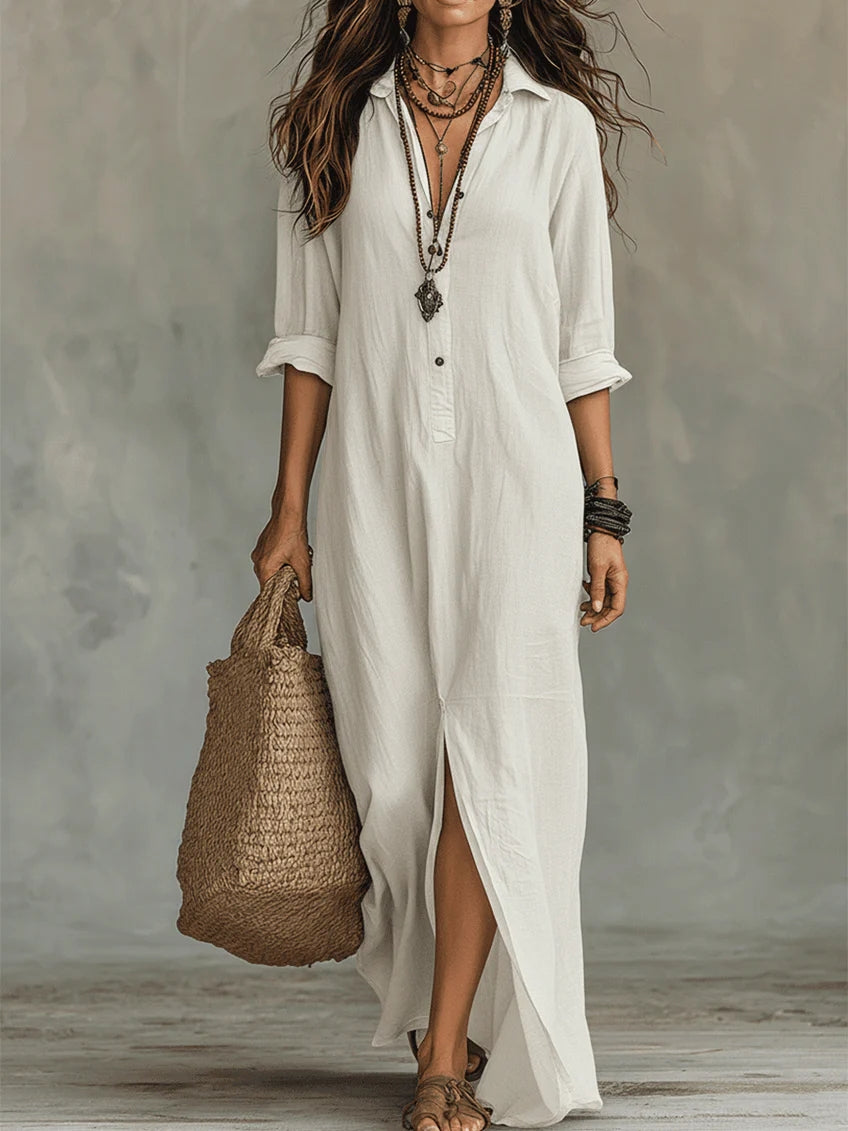Long Black Maxi Dress with Buttons - Soline
