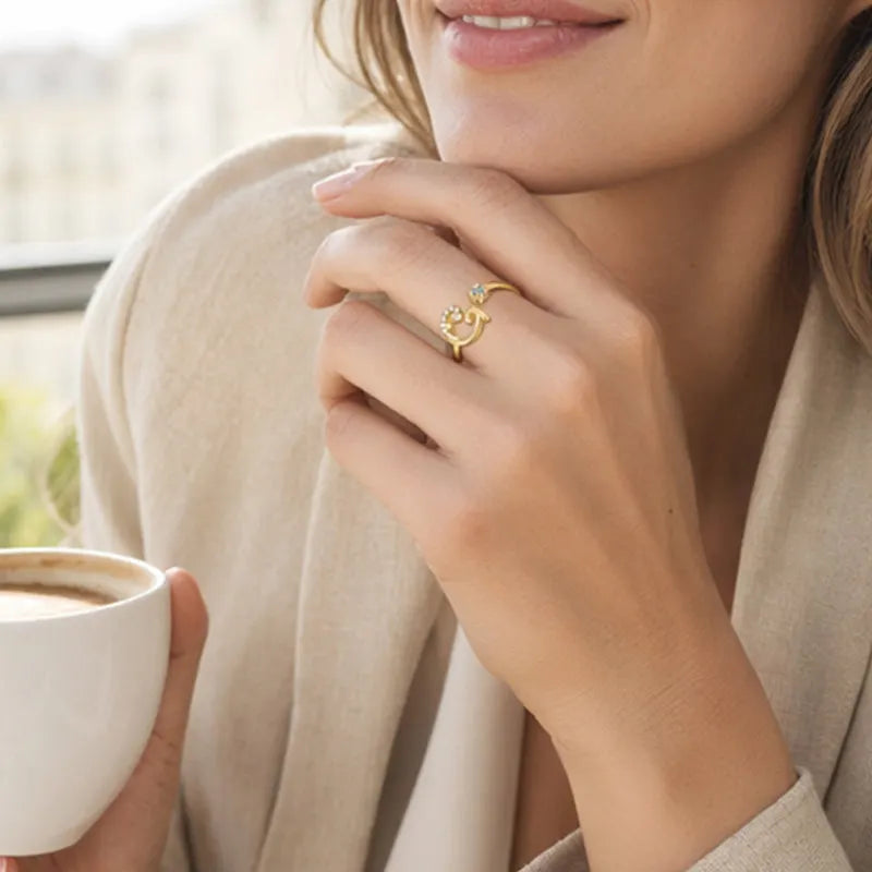 Personalized Initial Heart Ring
