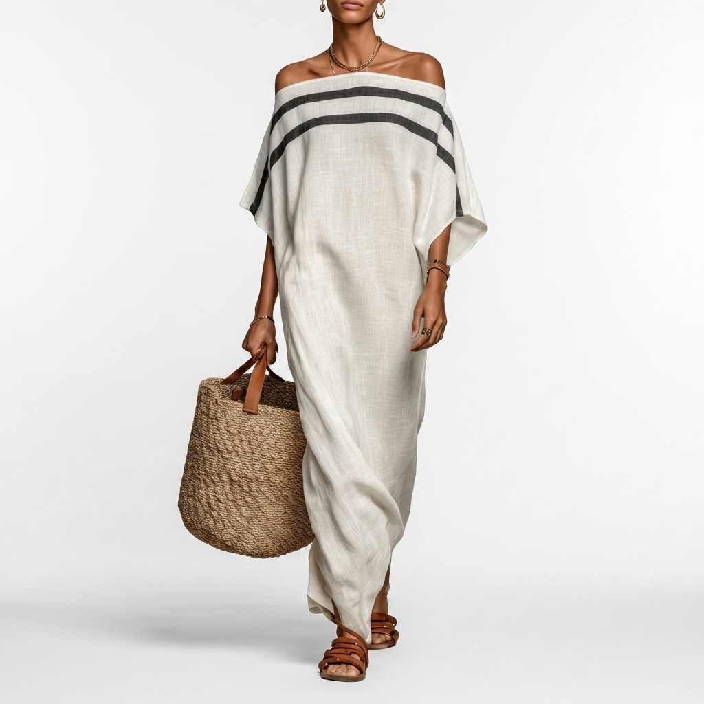 Off Shoulder Maxi Dress with Batwing Sleeves - White