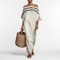 Off Shoulder Maxi Dress with Batwing Sleeves - White