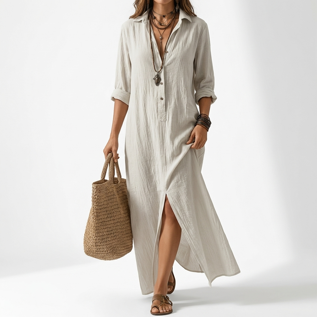 Long Black Maxi Dress with Buttons - Soline