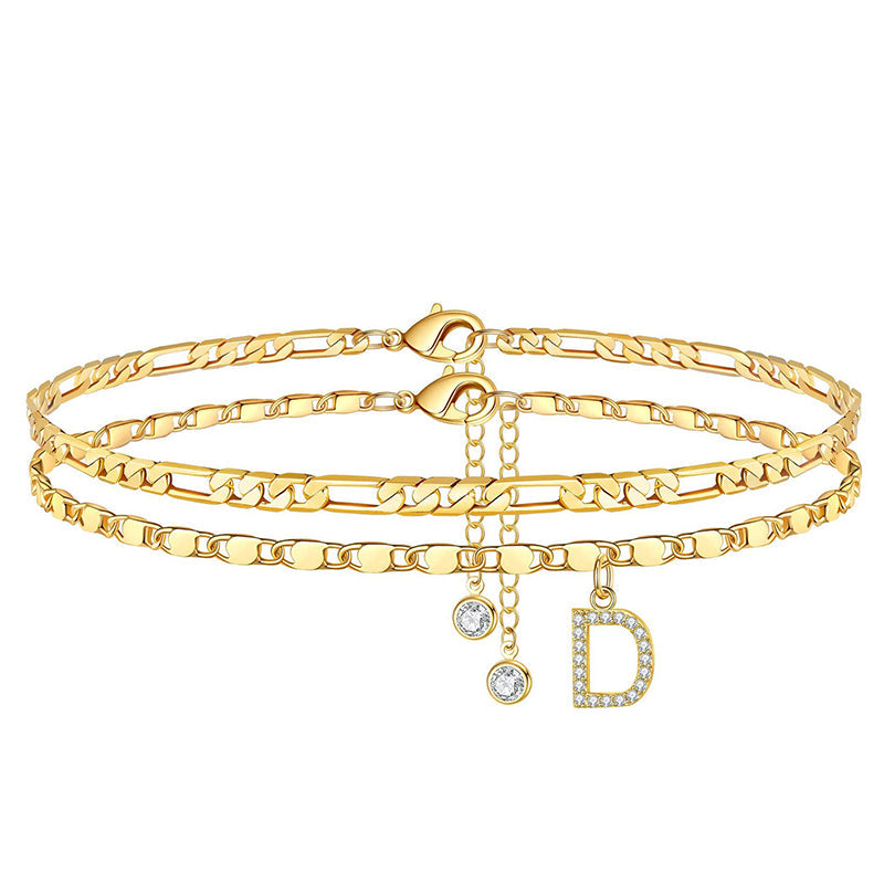Gold Rhinestone Initial Anklet Personalized Elegance