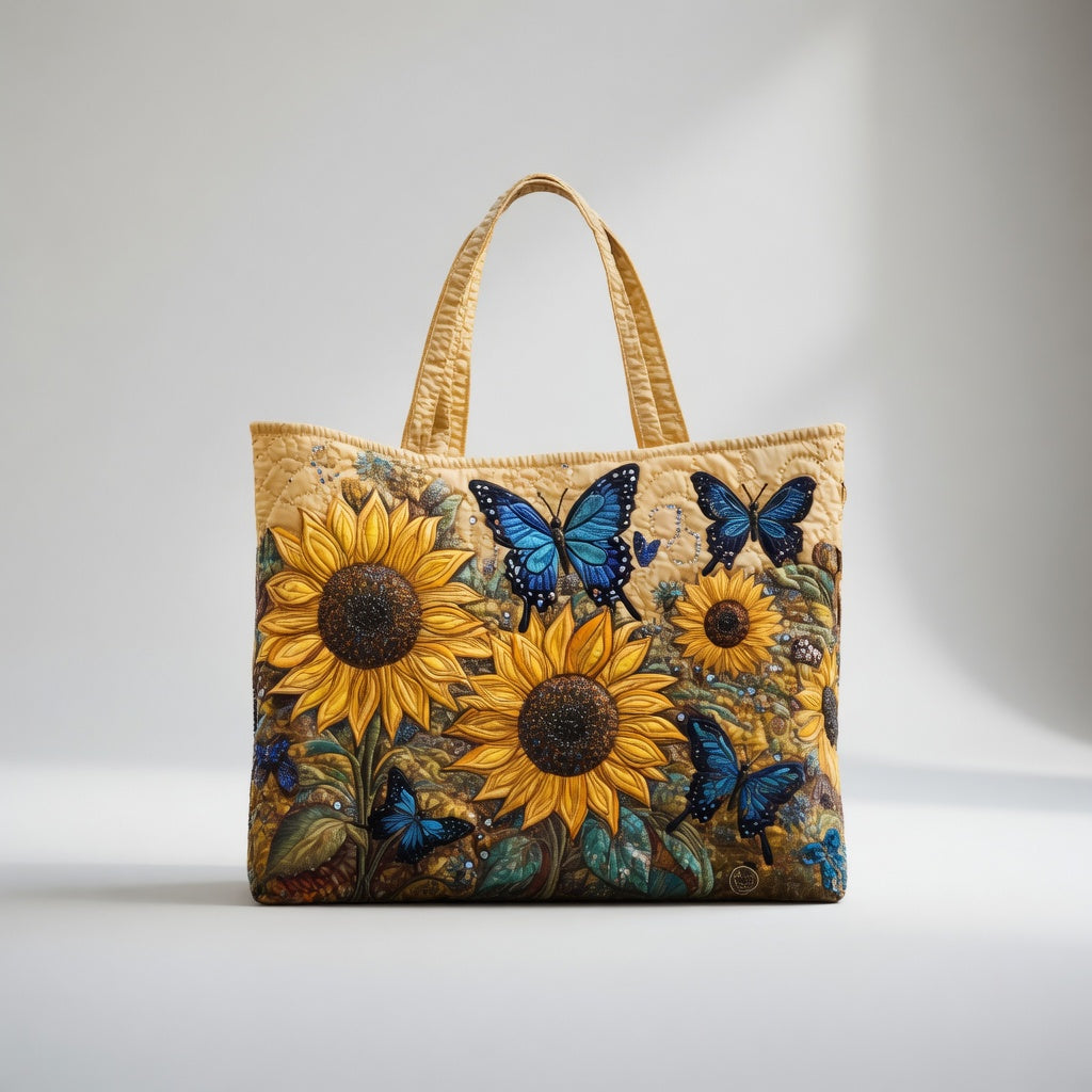 Artisan Tote Bag Sunflowers and Blue Butterflies