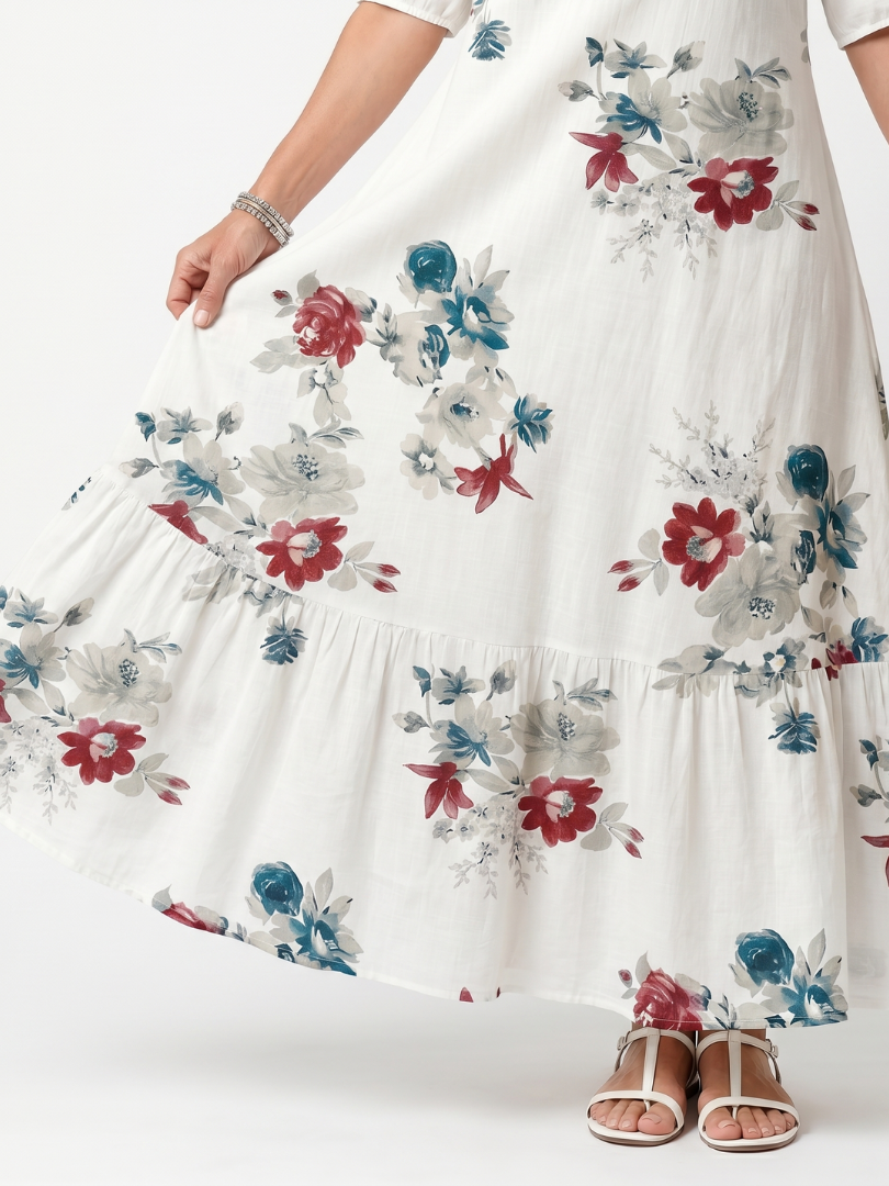 Tie Front Midi Dress with Scattered Floral Print