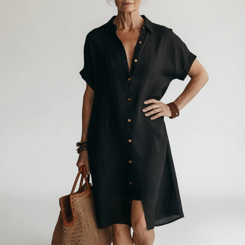 Breathable Midi Shirt Dress Parisian Elegance