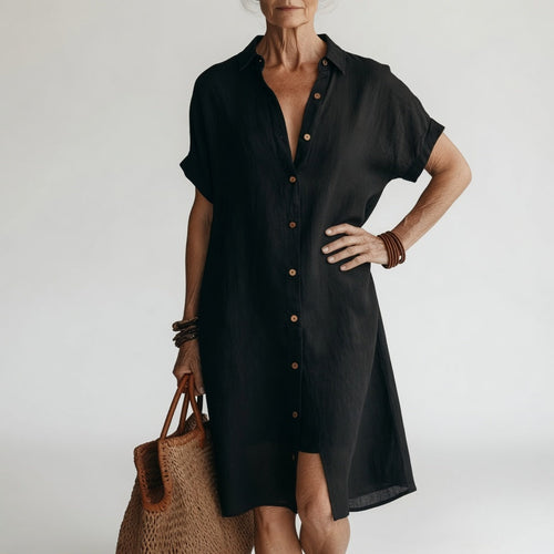 Breathable Midi Shirt Dress Parisian Elegance