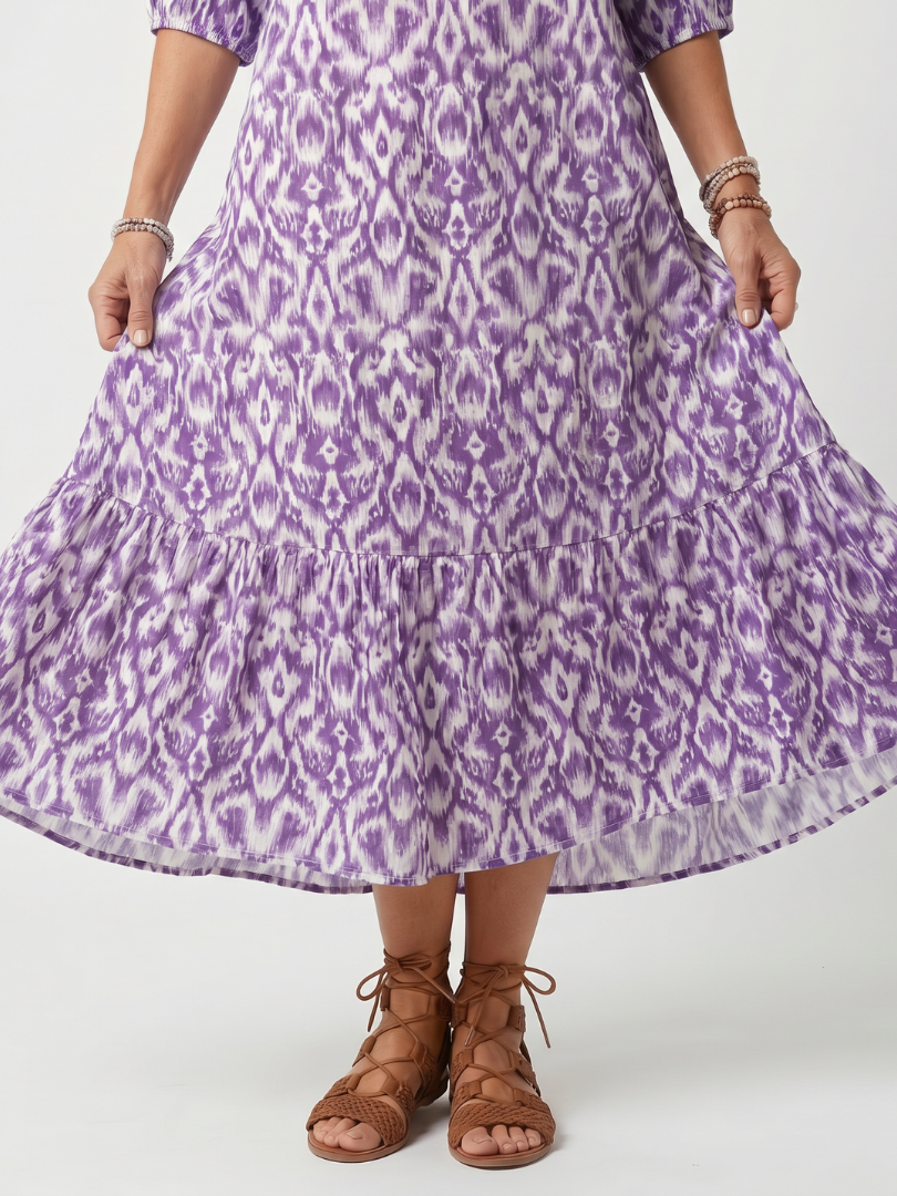Printed Tie Front Midi Dress
