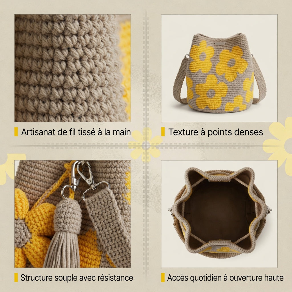 Bohemian Crochet Bag with Handmade Pompom Natural Charm