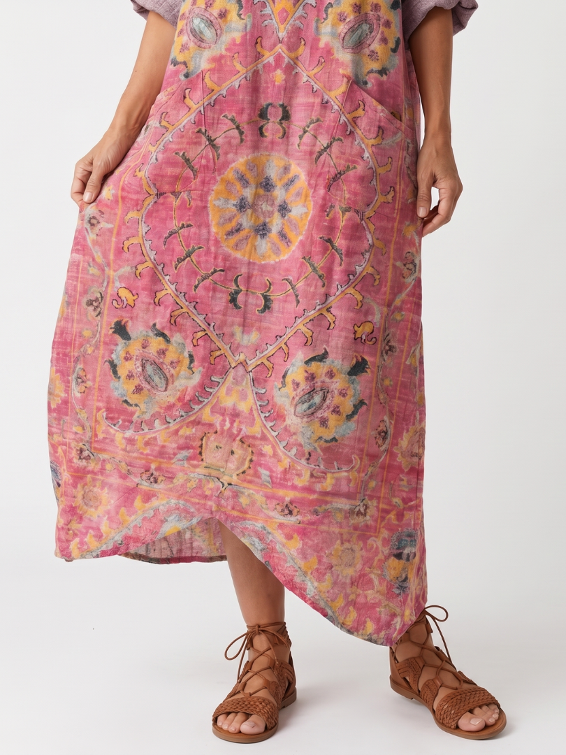 Casual Abstract Print Midi Dress with Pockets