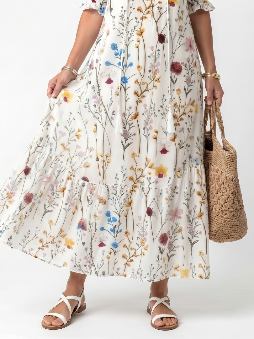 Tie Front Midi Dress with Botanical Print