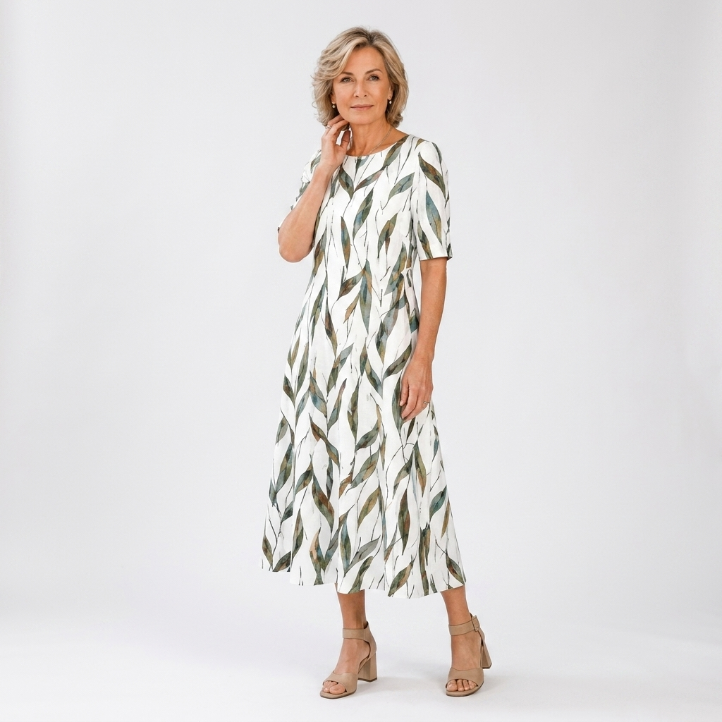 Printed Midi Dress Natural Elegance