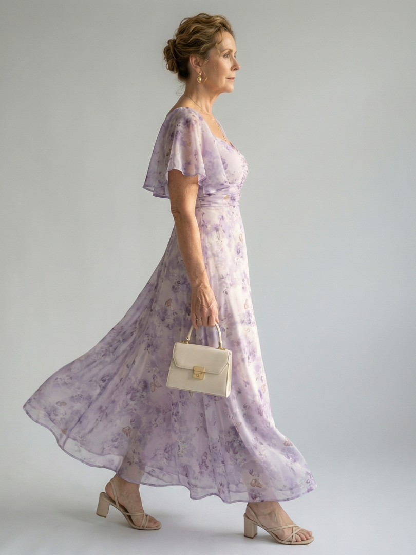 Midi Dress with Flutter Sleeves