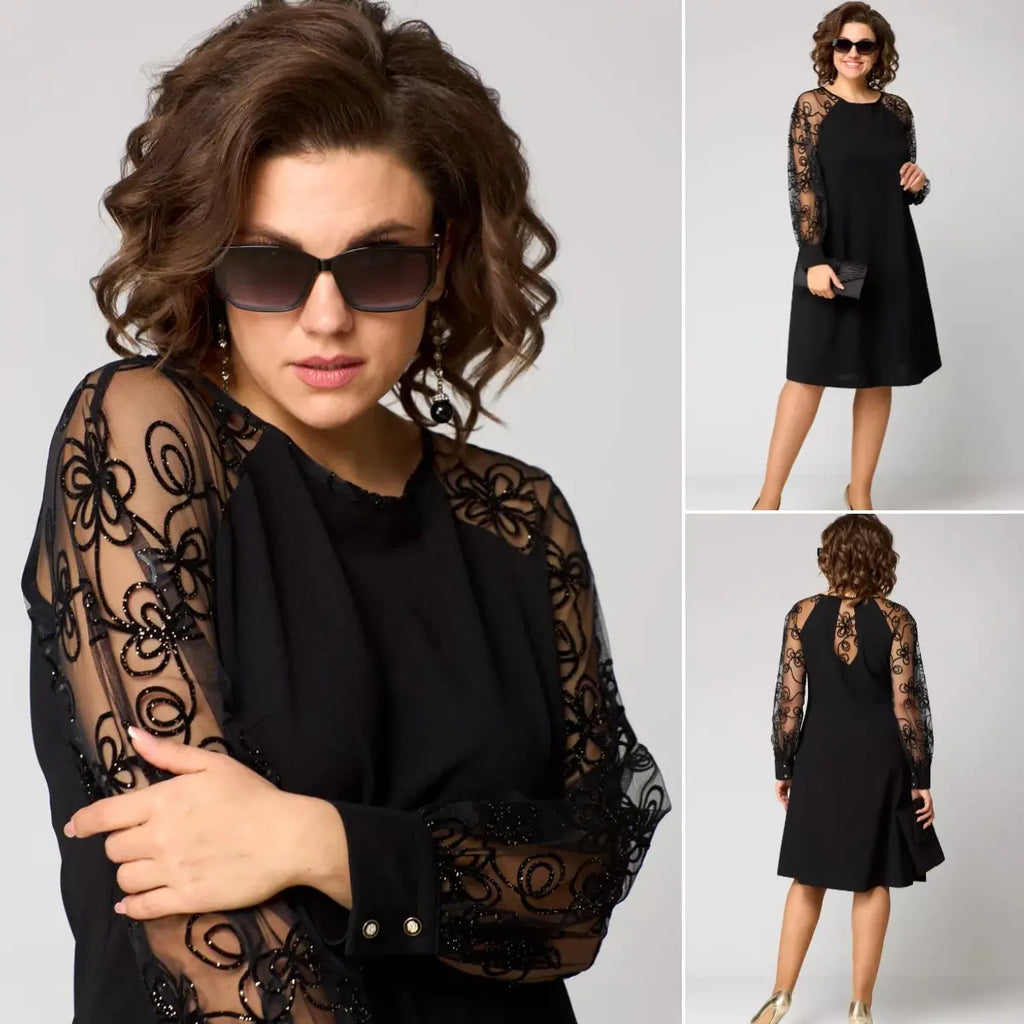 Elegant Dress with Lace Sleeves - Lidia