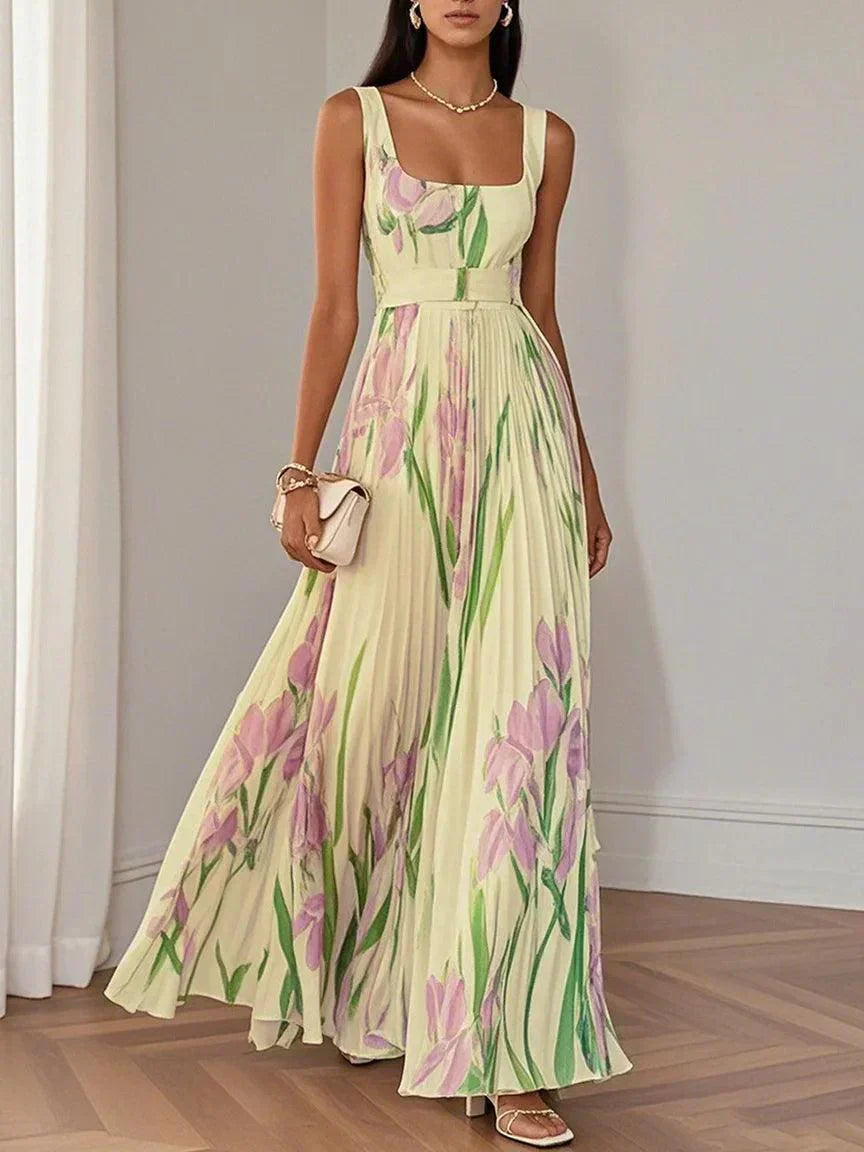 Pleated Chiffon Maxi Dress