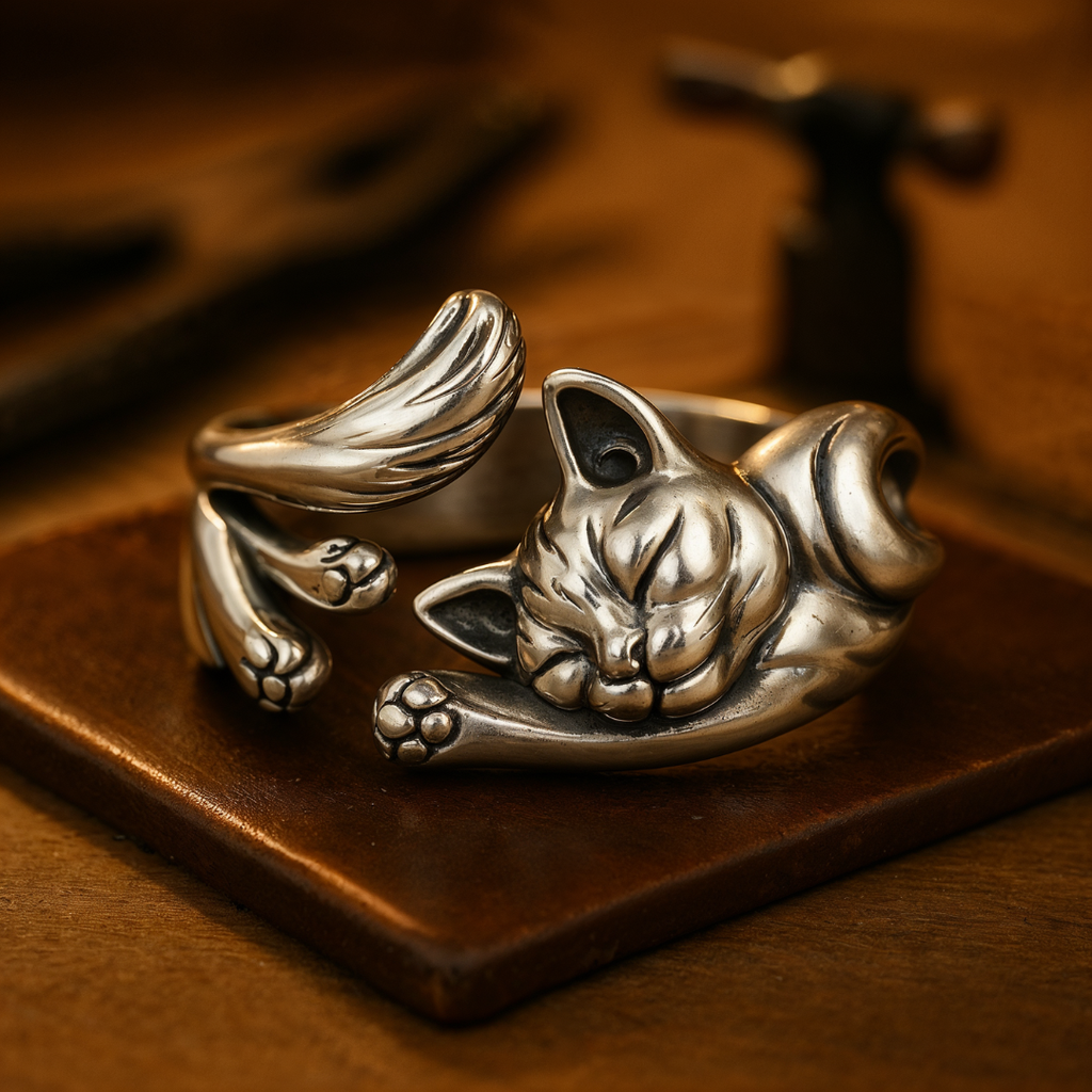 Vintage Ring with Cat Motif