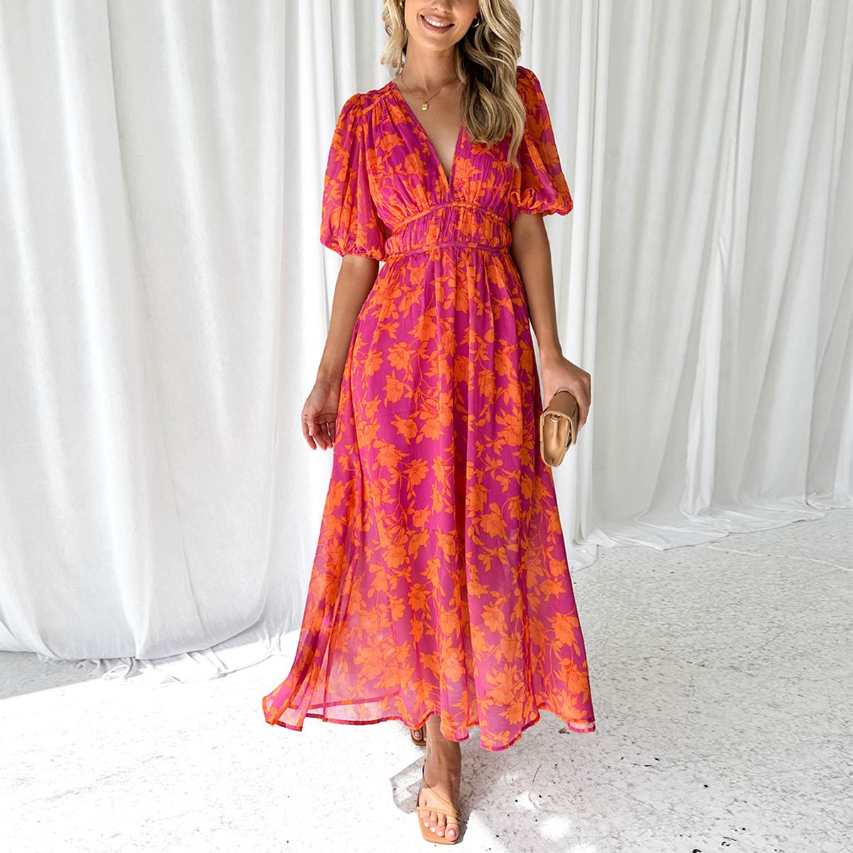 Modern Floral Midi Dress
