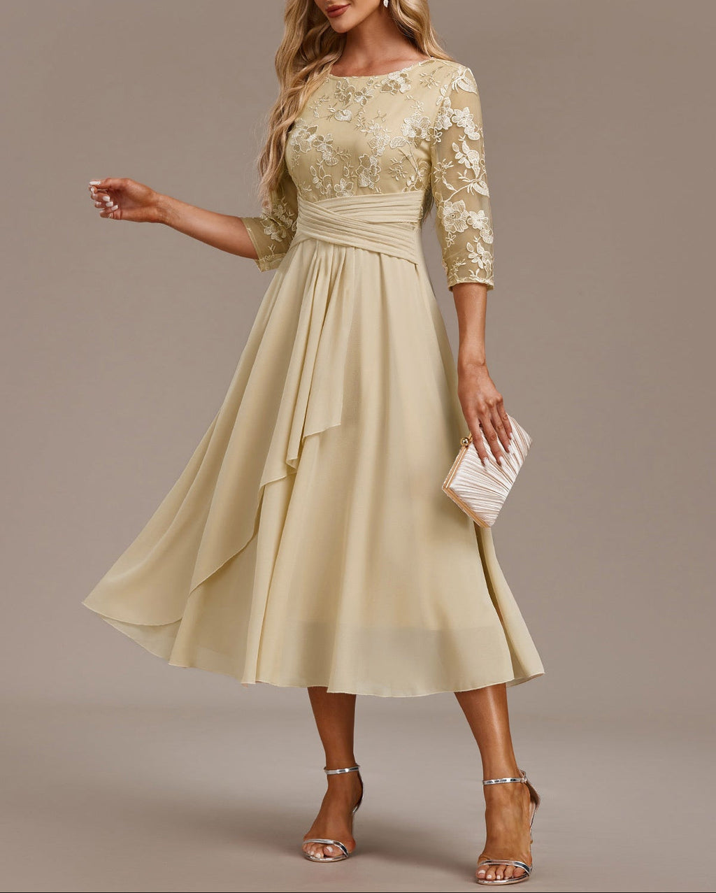 Champagne Dress with Delicate Embroidery