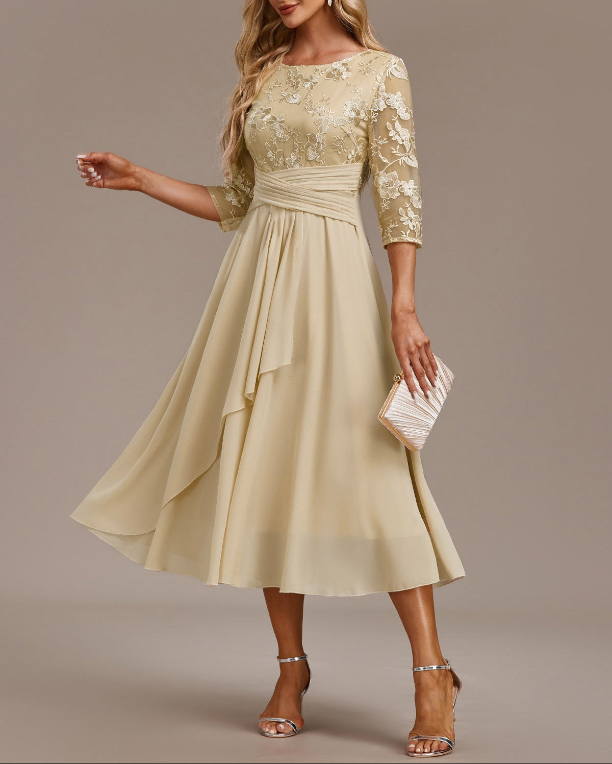 Champagne Dress with Delicate Embroidery